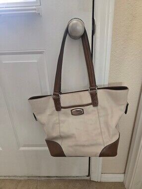 Tignanello Cream Tote with Brown Leather Trim